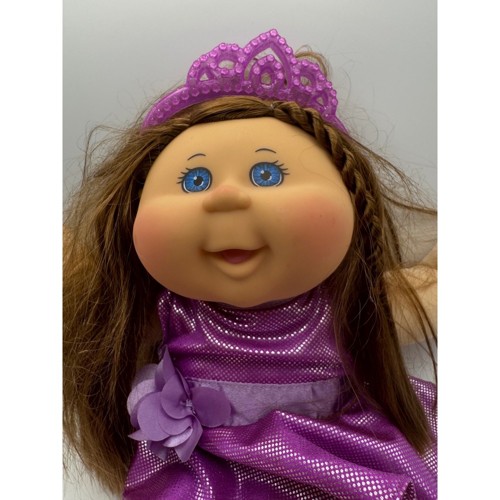 Vintage Cabbage Patch Kid Doll Purple Sparkle Dress Blue Eye Brown Hair Princes - Picture 4 of 9